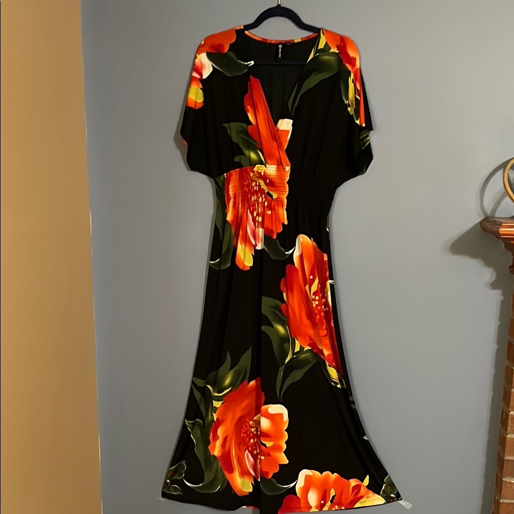 Milano Black and Orange Dolman Sleeve Maxi Dress